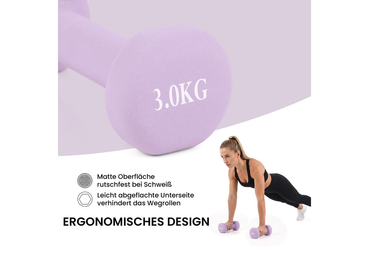 DAITORE Kurzhantel Hantelset, Neopren Hanteln Gewichte, 2er-Set, 1–3kg, (Sechseckig, Kurzhanteln, Hantelset), für Krafttraining und Fitnesskurse Bild 3