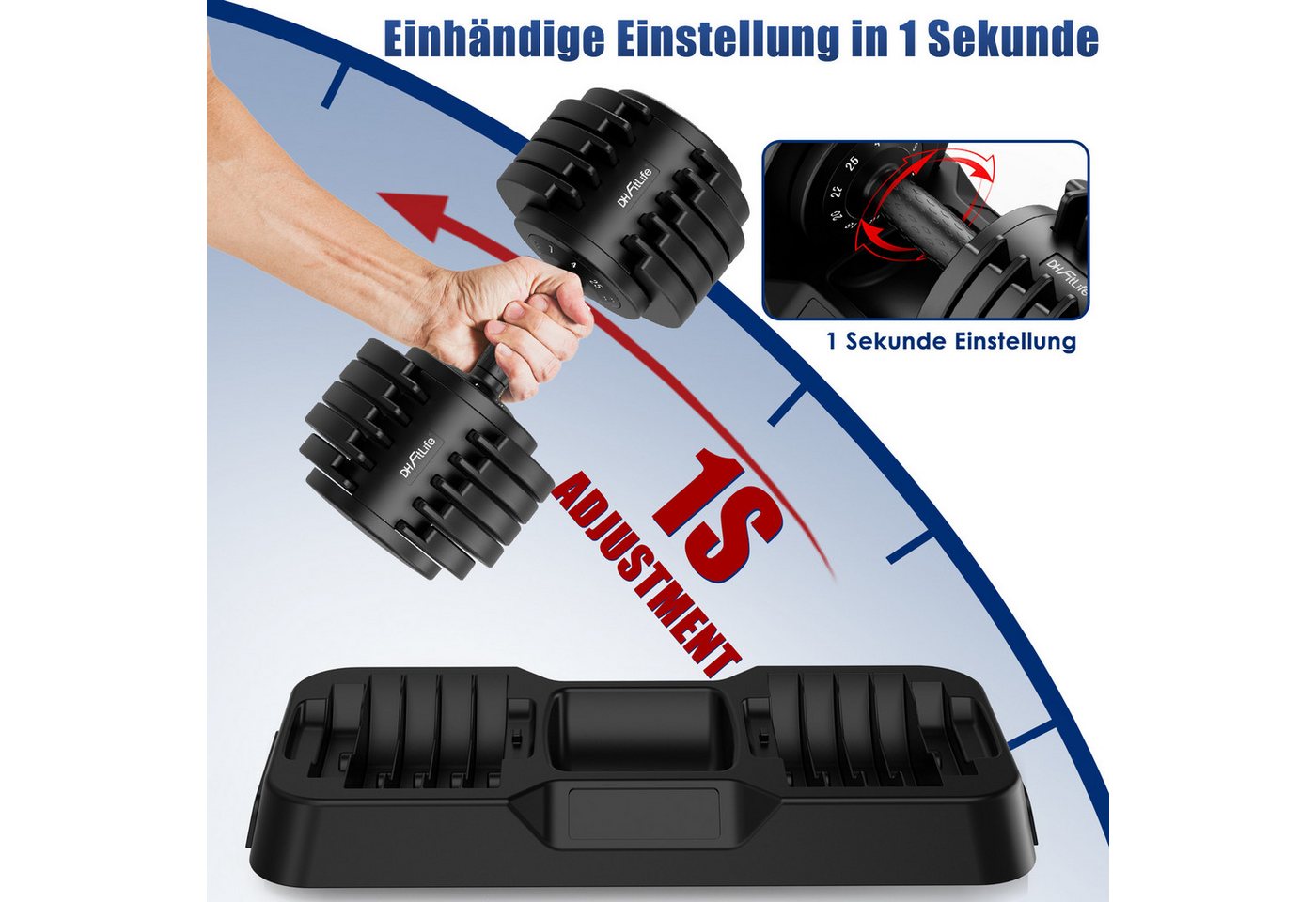 DH FitLife Hantel verstellbare 12kg/25kg mit 10 Gewichtsstufen, (2,5-12kg /4-25kg), Kurzhanteln Hanteln Set mit Hantelscheiben Bild 2