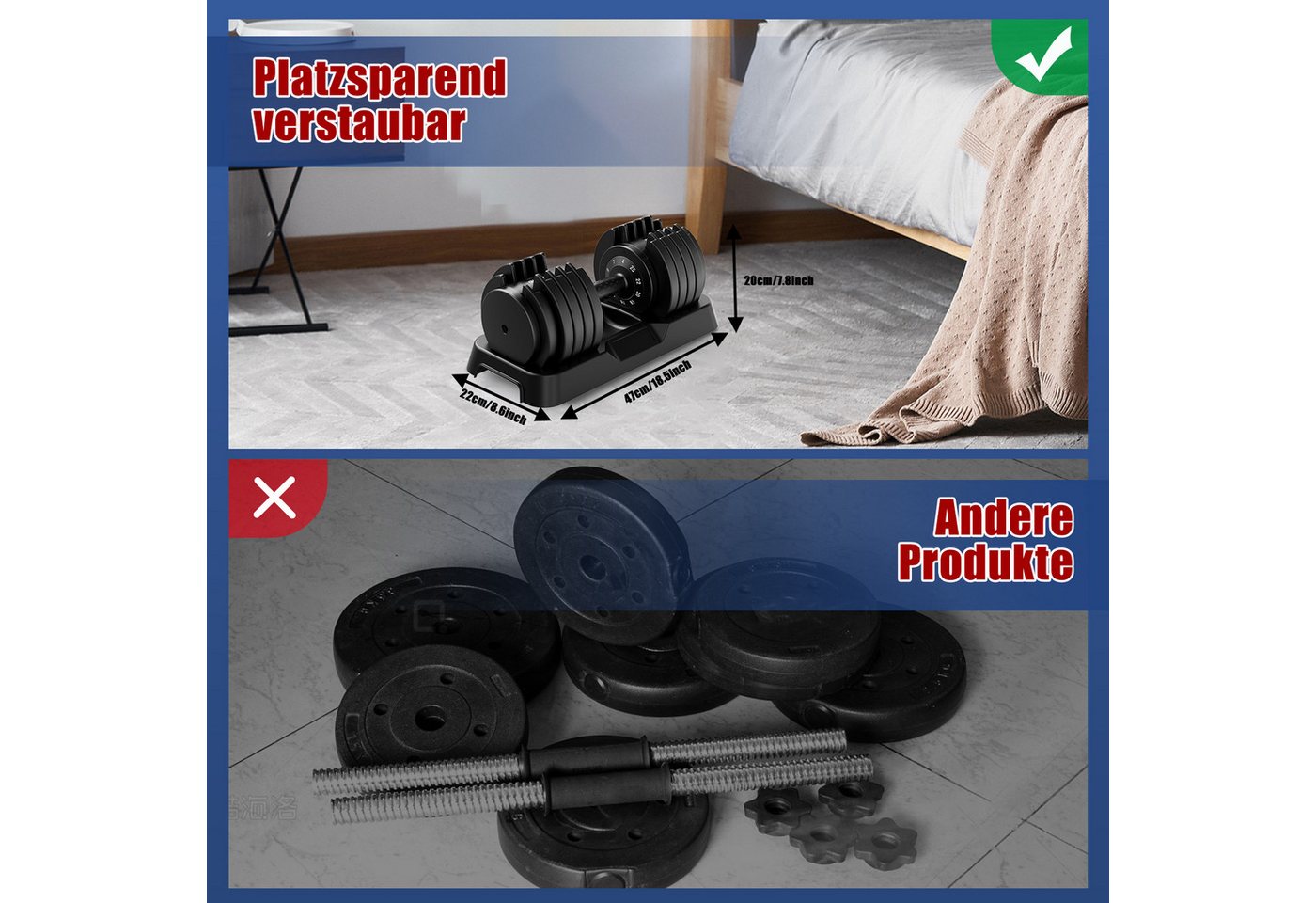 DH FitLife Hantel verstellbare 12kg/25kg mit 10 Gewichtsstufen, (2,5-12kg /4-25kg), Kurzhanteln Hanteln Set mit Hantelscheiben Bild 3