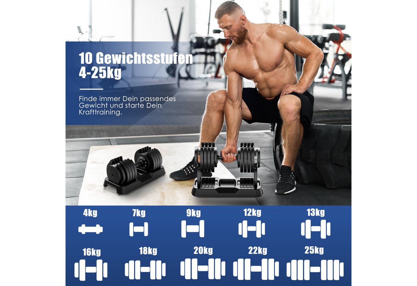 DH FitLife Hantel verstellbare 12kg/25kg mit 10 Gewichtsstufen, (2,5-12kg /4-25kg), Kurzhanteln Hanteln Set mit Hantelscheiben Bild 4