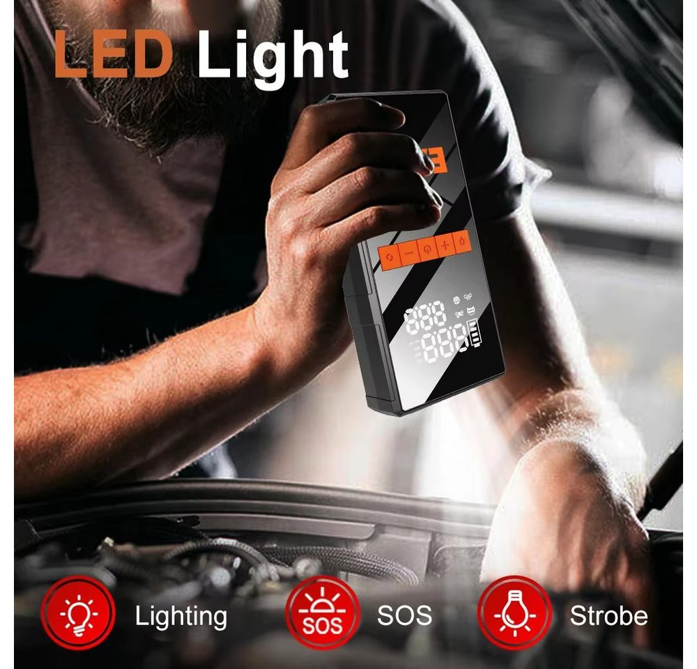 Athlix 4-in-1 Multifunktions-Starthilfegerät 5000A Notfall-Startvorrichtung Starthilfegerät 8000 mAh (12 V), Unabhängig von Witterungsbedingungen, Integrierte LED-Taschenlampe: