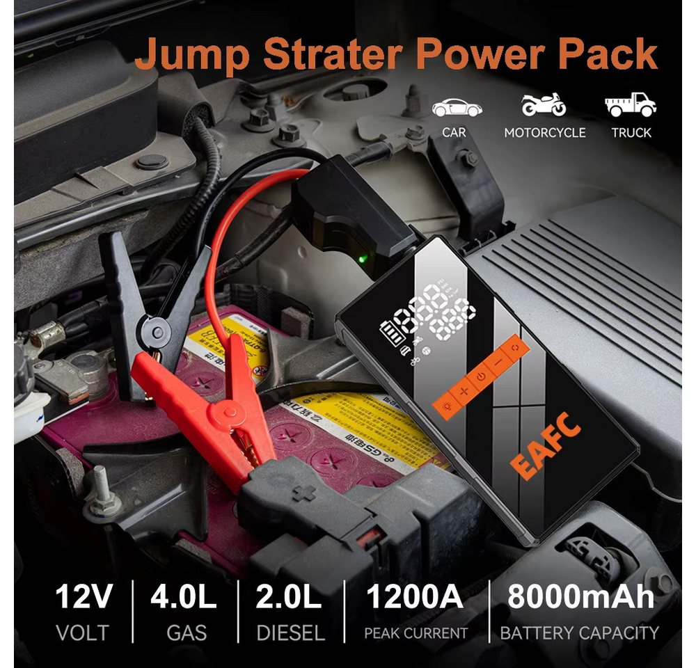 Athlix 4-in-1 Multifunktions-Starthilfegerät 5000A Notfall-Startvorrichtung Starthilfegerät 8000 mAh (12 V), Unabhängig von Witterungsbedingungen, Integrierte LED-Taschenlampe: Bild 4