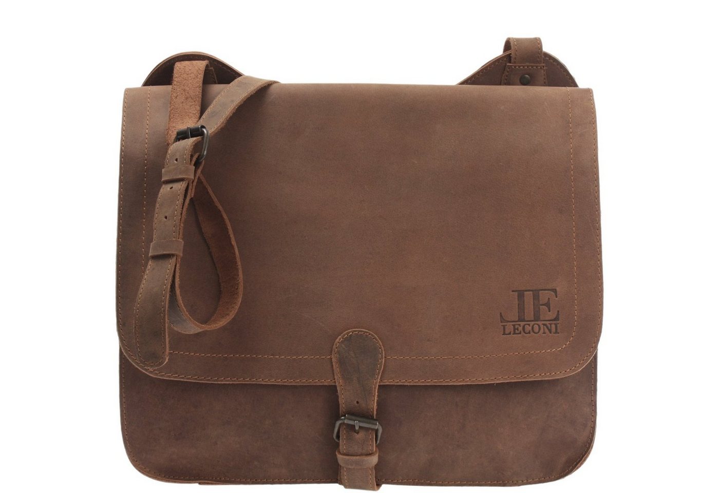 LECONI Aktentasche Messenger Bag Arbeitstasche DIN A4 Damen Herren Echt Leder LE3020, Überschlag mit Schnalle – verstellbarer Schulterriemen – 36×29×8 cm Bild 3