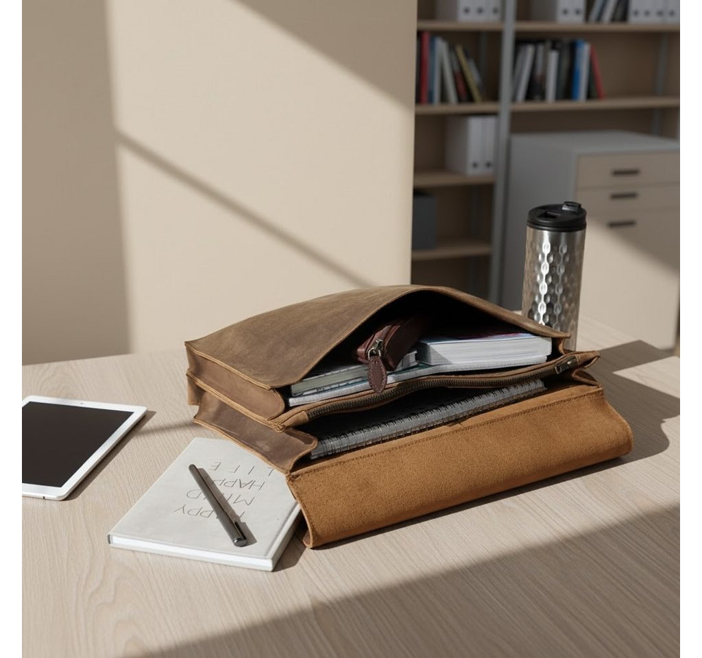 LECONI Aktentasche Messenger Bag Arbeitstasche DIN A4 Damen Herren Echt Leder LE3020, Überschlag mit Schnalle – verstellbarer Schulterriemen – 36×29×8 cm Bild 4