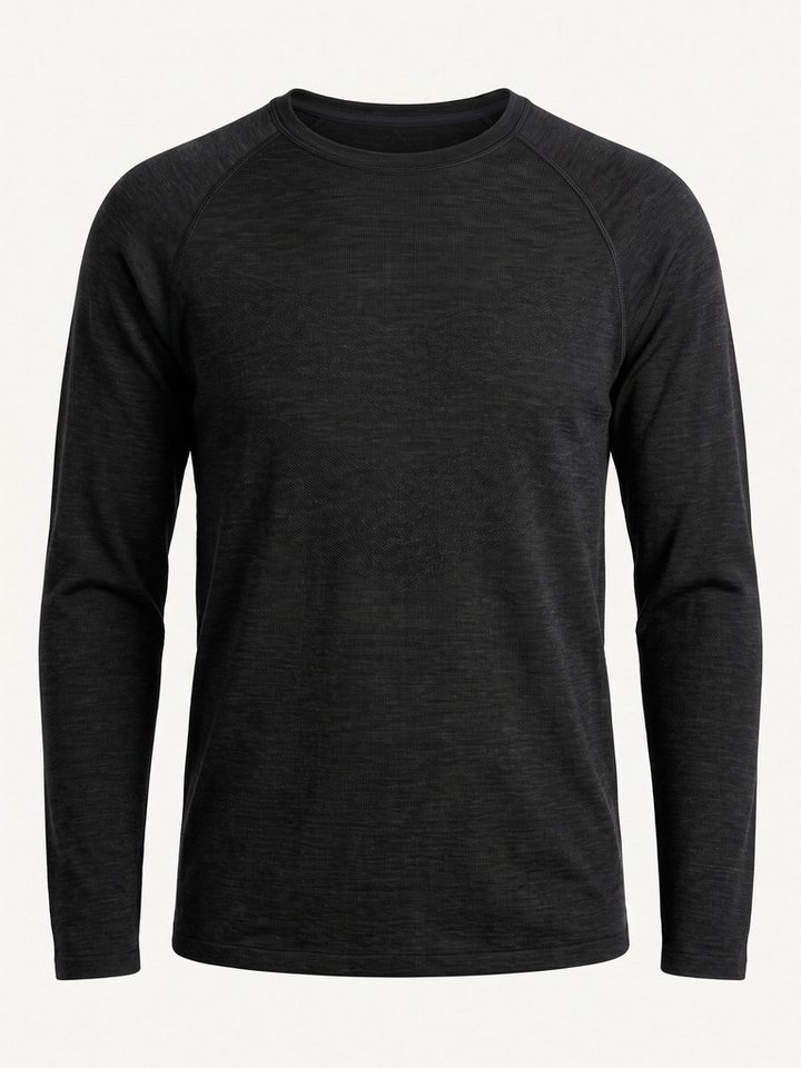 Black Snake Thermounterhemd nahtloses Thermo-Langarmshirt aus Merino-Wolle-Mix für aktive Herren (Thermo-Unterhemd, 1-St., Schwarz Melange M) Geruchshemmende Merinowolle wärmt und lässt die Haut gut durchatmen