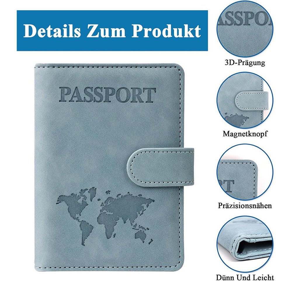HoyoLee Gepäckanhänger Reisepasshülle und Kofferanhänger Set,Passport Hülle mit RFID-Blocke Kunstleder Reisepass Organizer mit Gepäckanhänger