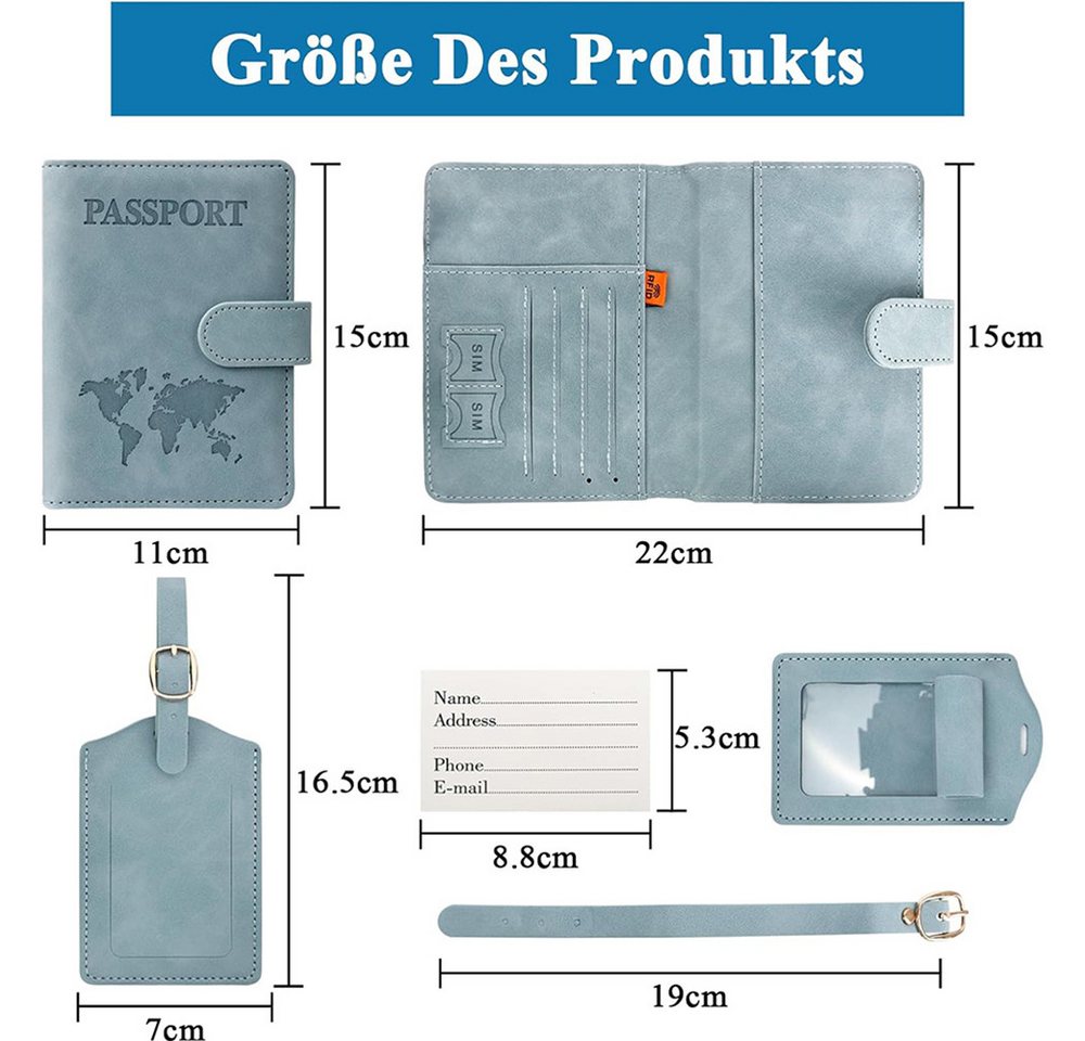 HoyoLee Gepäckanhänger Reisepasshülle und Kofferanhänger Set,Passport Hülle mit RFID-Blocke Kunstleder Reisepass Organizer mit Gepäckanhänger Bild 5