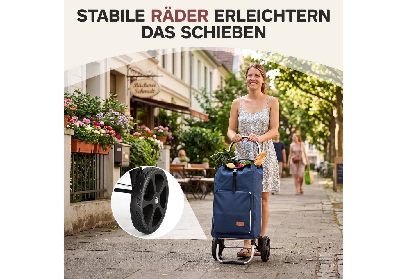 Sekey Einkaufstrolley Aluminium 2-in-1 Faltbar Einkaufstrolley Treppensteiger mit Kühltasche, 50 l Faltbar Einkaufsroller mit großen Rädern und Sackkarren-Funktion Bild 5