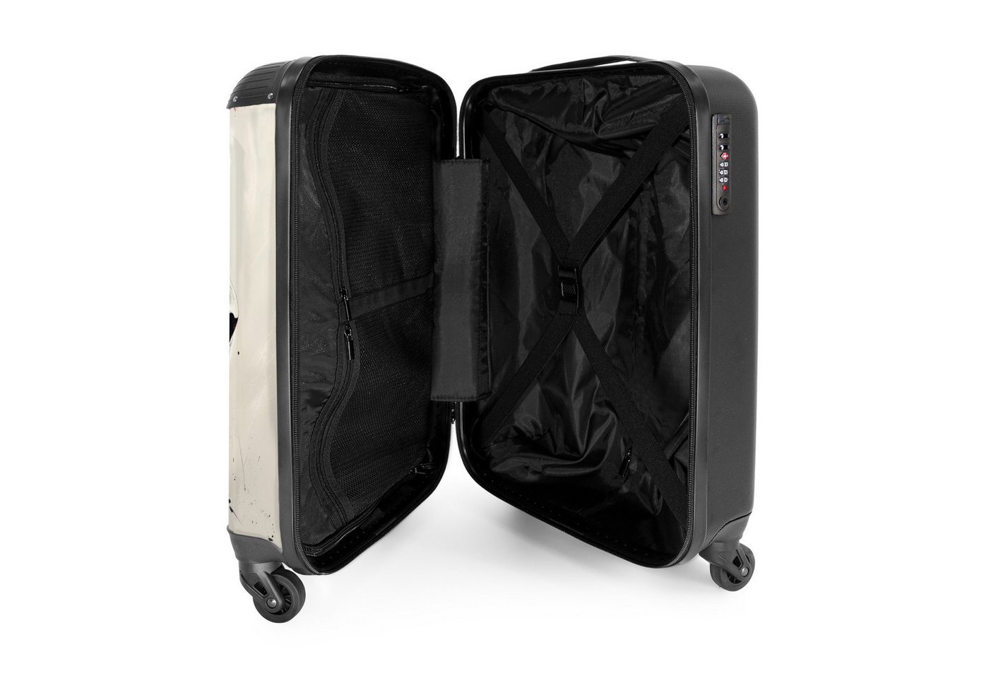 NoBoringSuitcases.com© Hartschalen-Trolley Schwarzer und weißer Löwe mit roter Farbe 55x35x20cm, Reisekoffer mit 4 Rollen, Carry on luggage, Männer