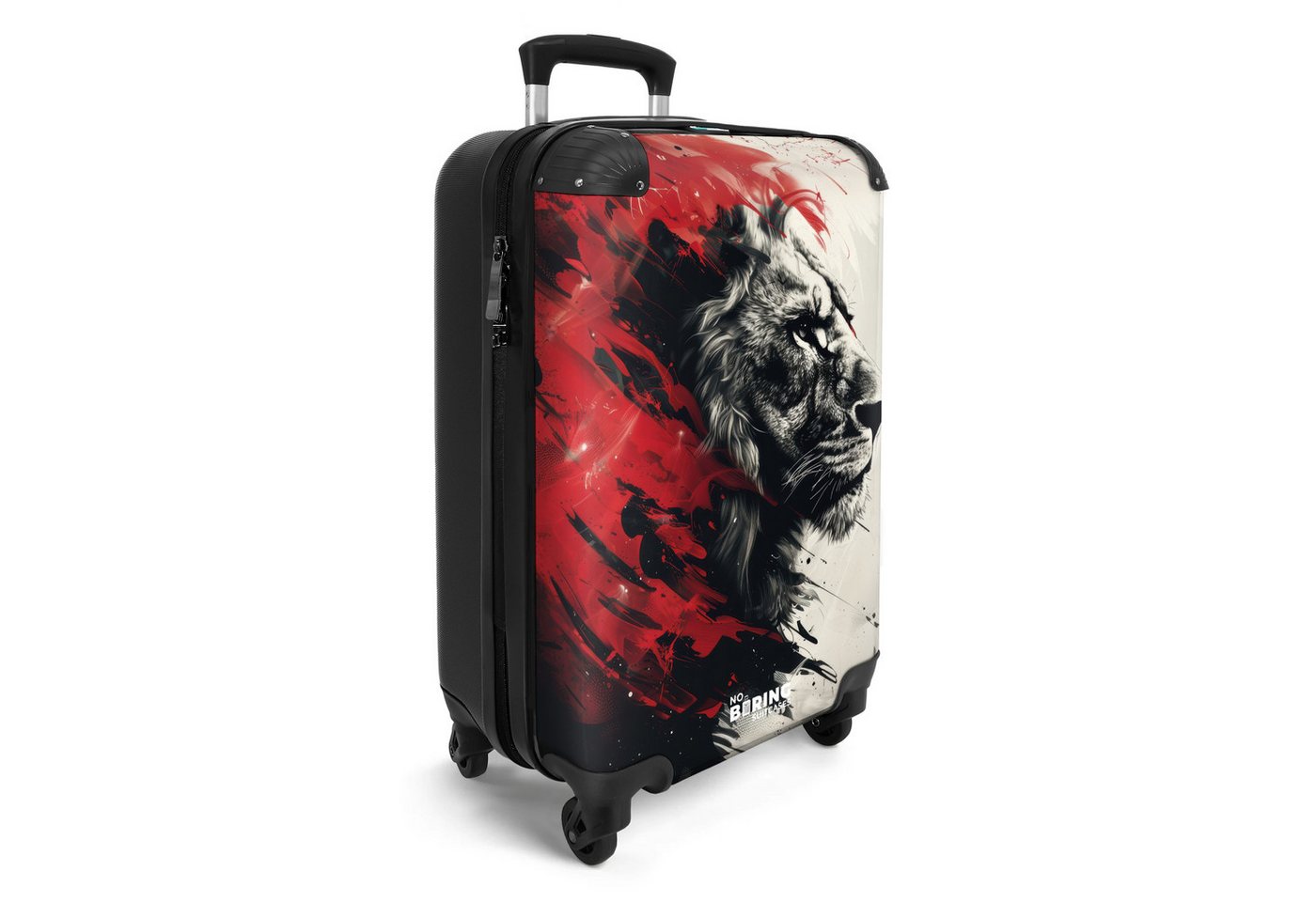 NoBoringSuitcases.com© Hartschalen-Trolley Schwarzer und weißer Löwe mit roter Farbe 55x35x20cm, Reisekoffer mit 4 Rollen, Carry on luggage, Männer Bild 4