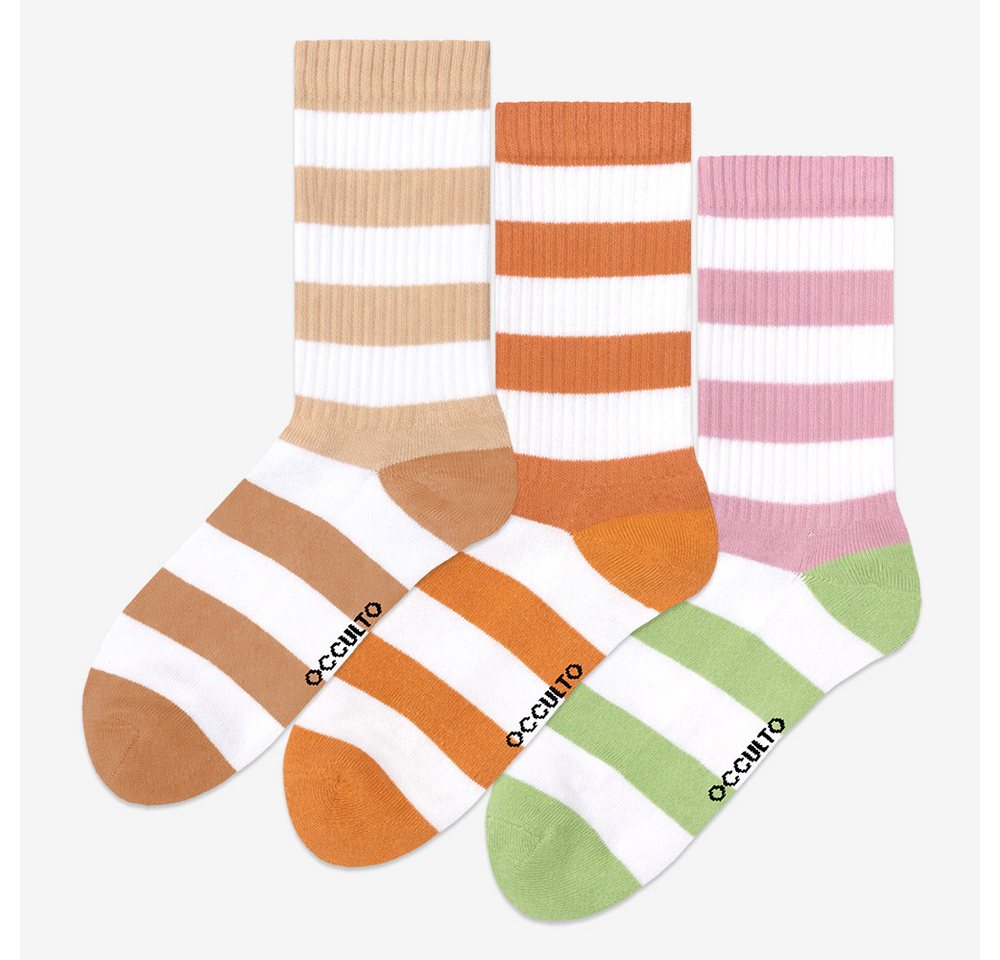OCCULTO Tennissocken Damen Tennissocken mit Streifen 3er Pack (Modell: Momo) (3-Paar) Bild 4
