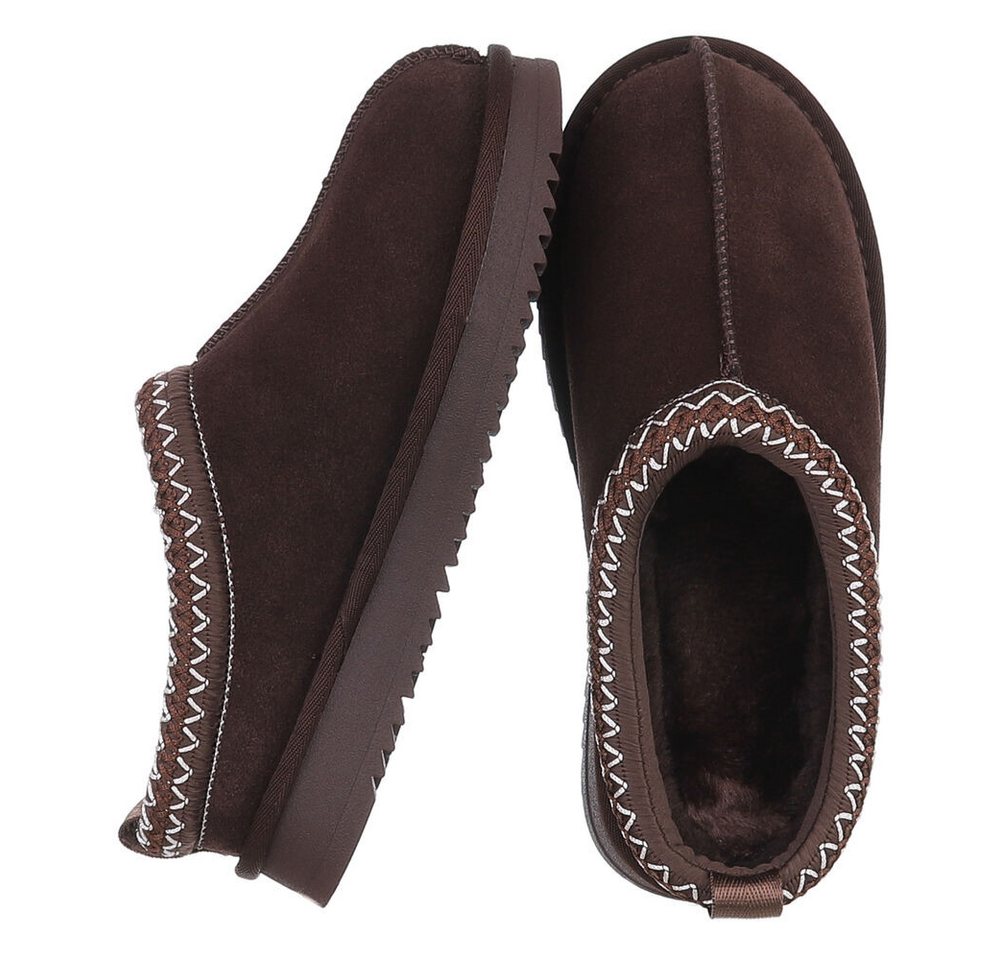 Ital-Design Echtleder Damen Slip-On Schuh mit Profilsohle für Freizeit Snowboots (92392465) Flach Flache Stiefeletten in Braun Bild 3