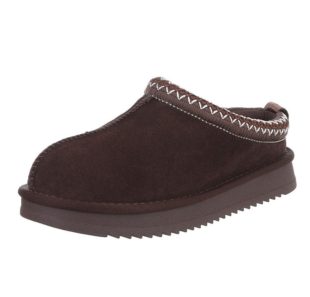 Ital-Design Echtleder Damen Slip-On Schuh mit Profilsohle für Freizeit Snowboots (92392465) Flach Flache Stiefeletten in Braun Bild 4
