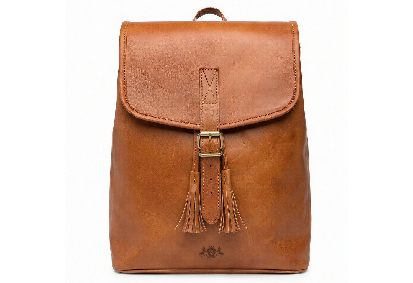 SID & VAIN Rucksack echt Leder Rucksack 15 Zoll Laptop Fach chestnut, Cityrucksack 15,4 Zoll Echtleder, Rucksack Damen Herren hellbraun Bild 4