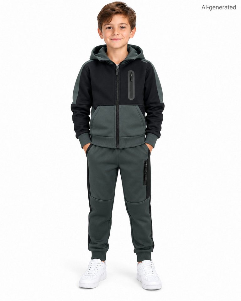 Fashion Boy Jogginganzug Freizeitanzug 2-teilig mit Fleece – Kapuzenjacke & Jogginghose JF3739e (Set, Kapuzenjacke & Jogginghose), für Kinder, mit praktischen Reißverschlusstaschen Bild 3