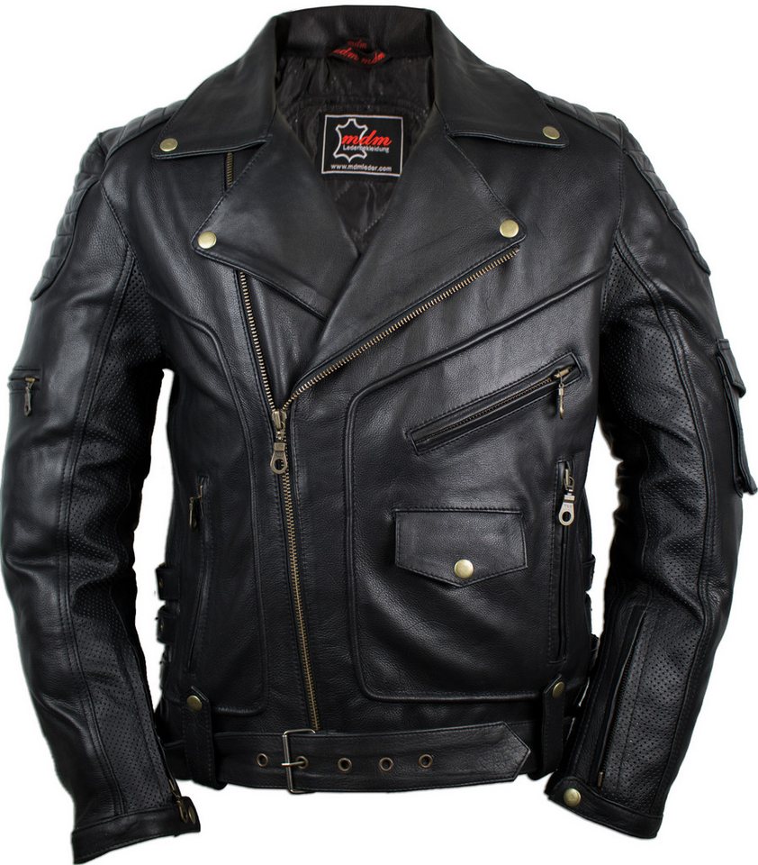 MDM Motorradjacke Herren Motorrad Lederjacke aus echtem Rindsnappaleder mit Protektoren (1 × Herren Motorrad Lederjacke) in verschiedenen Farben erhältlich Bild 3