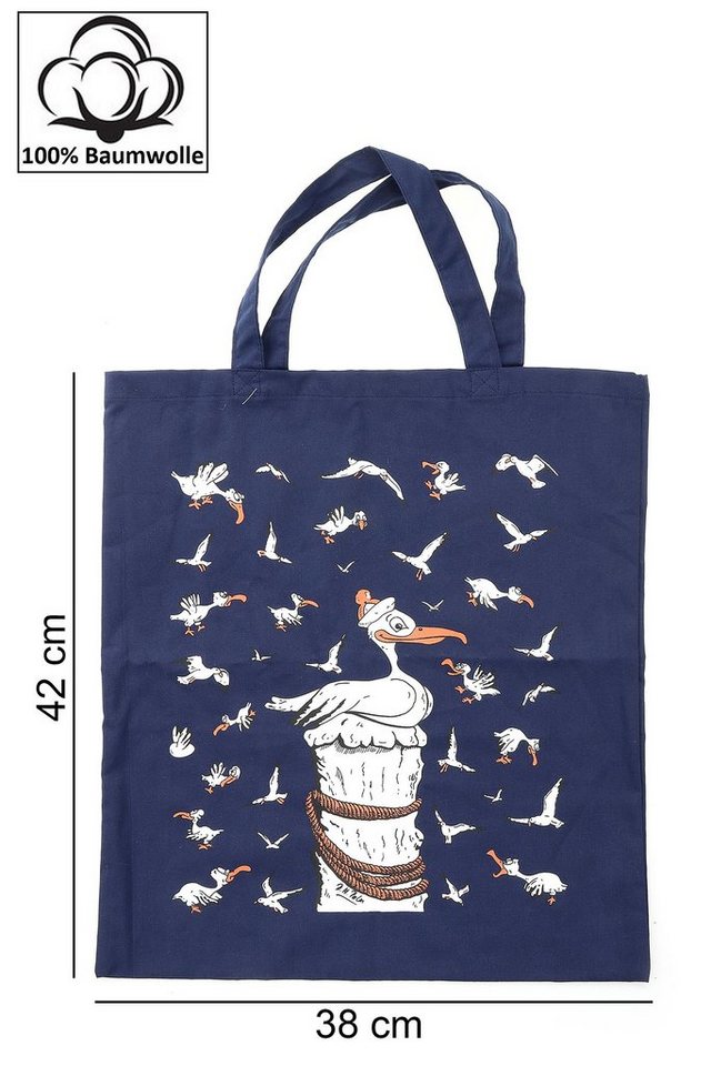 ELLUG Einkaufsshopper Maritime Baumwolltasche dunkelblau Möwen 38x42cm Bild 2