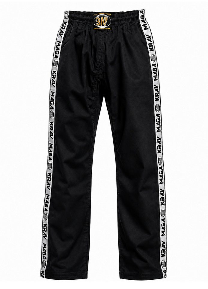 BAY-Sports Sporthose Kampfsporthose KRAV MAGA STRIPES Hose lang Kampfsport 100 % Baumwolle, 8 Unzen, weiter Schnitt, Trainingshose Schwarz/Grau