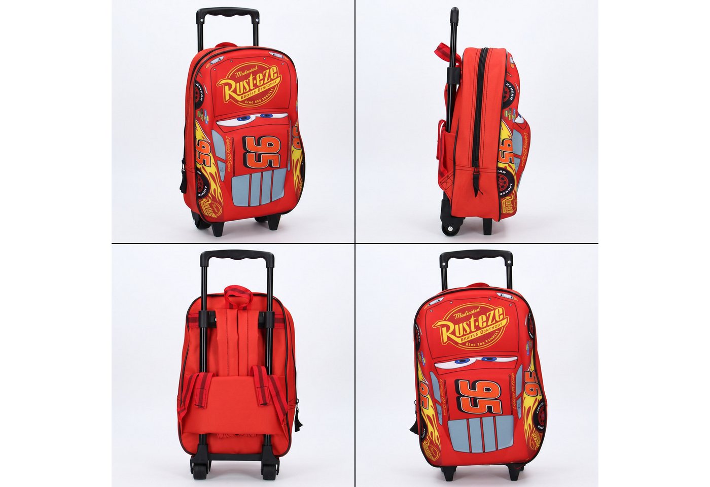 Disney Cars Kinderrucksack Trolley Kindertrolley Auto lightning McQueen, Leichter 2-in-1 Trolley-Rucksack mit 3D Motiv Bild 2