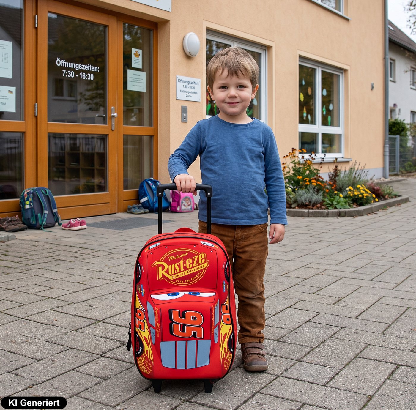 Disney Cars Kinderrucksack Trolley Kindertrolley Auto lightning McQueen, Leichter 2-in-1 Trolley-Rucksack mit 3D Motiv Bild 4