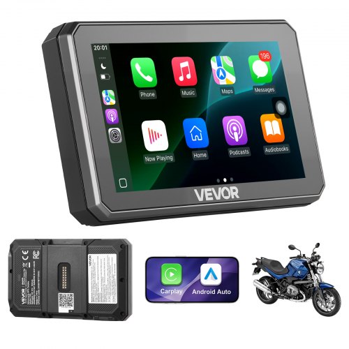 VEVOR Motorrad-Navi 5 Zoll mit Apple CarPlay und Android Auto Kabellos, für BMW-Motorräder, GPS-Navigation mit Dual-Bluetooth, IP67, Fester Clip-On-Montage und Siri/Google-Sprachassistent, Schwarz