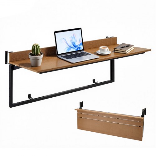 VEVOR Balkonhängetisch 1200x370 mm Klapptisch 27 kg Hängetisch Balkontisch, für Terrasse, Garten oder Balkon, Passend für 35–60 mm Geländer, 5-fach Höhenverstellbar, aus Holz-Kunststoff-Verbundmaterial
