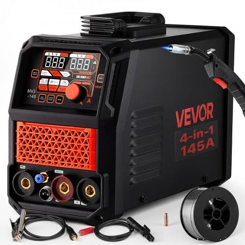 VEVOR 145A MIG-Schweißgerät 4-in-1 MIG/Fülldraht/Lift-TIG/MMA-Schweißen, 220V Tragbare Schweißmaschine für Werkstatt Garage & Heimwerker, IGBT-Inverter, Synergiesteuerung, 2T/4T-Modi, Digitalanzeige
