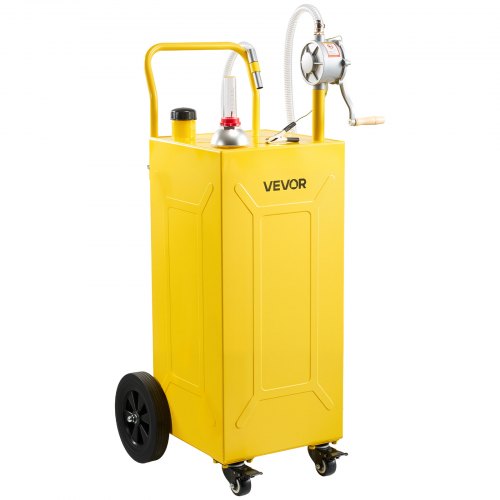 VEVOR 113,6L Kraftstofftrolley Mobile Tankanlage mit Manueller Pumpe Gelb, Tragbarer Kraftstoffkanister für Auto Rasenmäher Boot, Mit 4 Rollen & Ölstandsanzeige, Für Benzin & Diesel, Kohlenstoffstahl