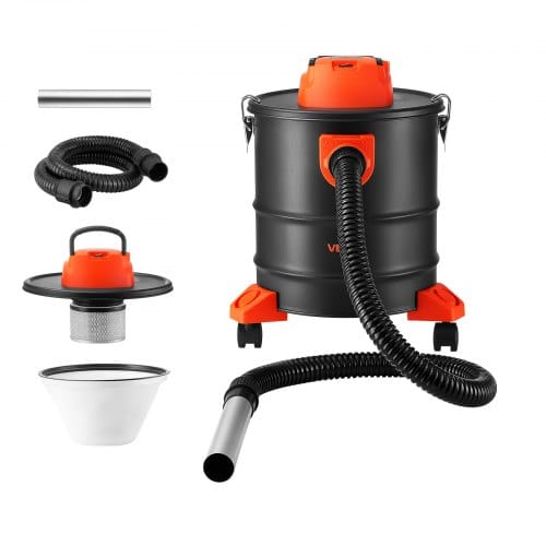 VEVOR Aschesauger 1200W Tragbarer Kaminsauger 20L Stahltank Schwarz/Orange, Staubsauger mit Blasfunktion für Kamin Pelletofen Grill & Feuerschalen, Dual-Filtersystem, mit Rollen Griff & 1,2 m Schlauch