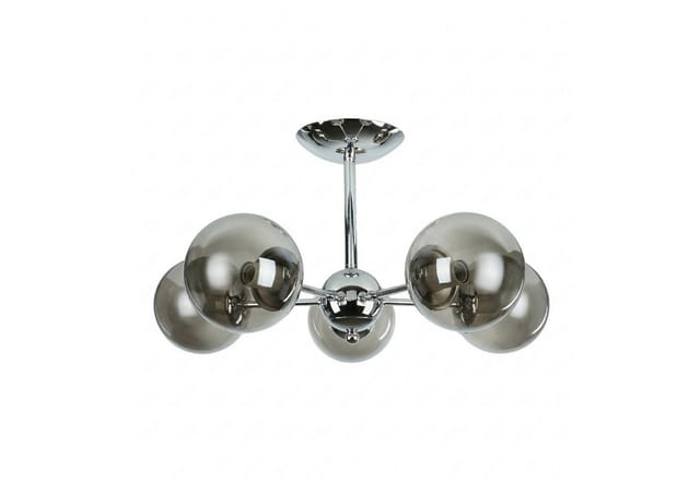 Deckenlampe Metall Rauchglas 60 Cm Breit Chrom E27 5-flammig Kugel Schirm Retro Design Deckenleuchte