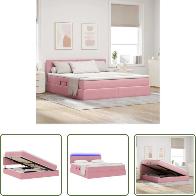 Vidaxl Samtbezug - Bett Mit Stauraum Und Led Mit Matratze Rosa 160 X 200 Cm Samt