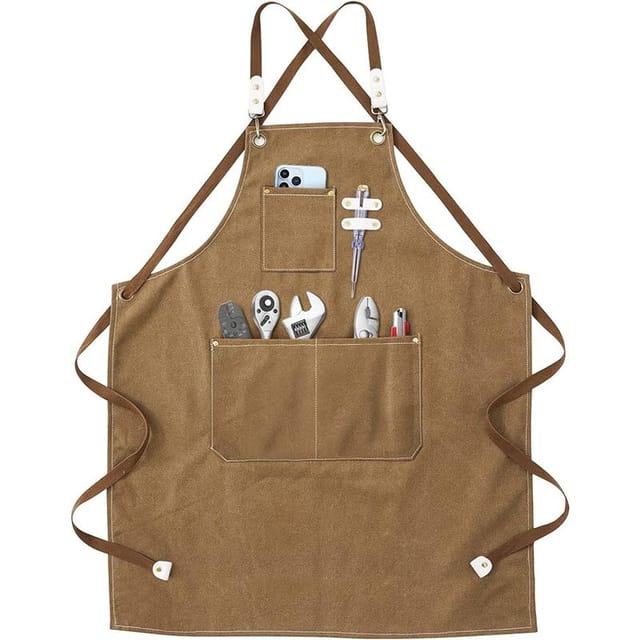 Schweißerschürze – Arbeitsschürze Mit Taschen, Verstellbarem Kreuzgurt Am Rücken Für Damen Und Herren, Ideal Für Garten, Küche Und Garage, 78 X 57 Cm