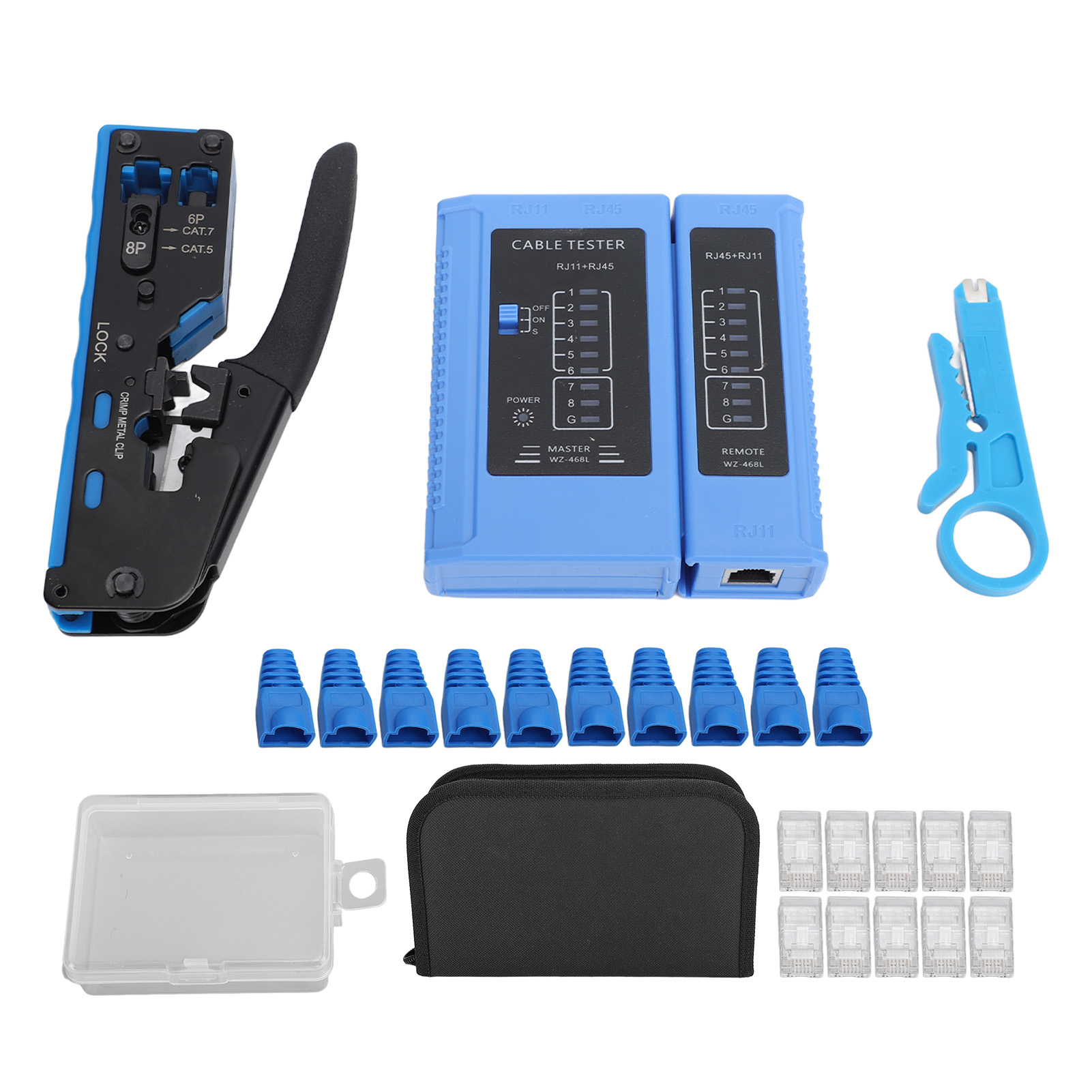 Rj45-crimpzange Mit Tester – Netzwerk-werkzeugset Für Cat5e-, Cat6- Und Cat6a-kabel