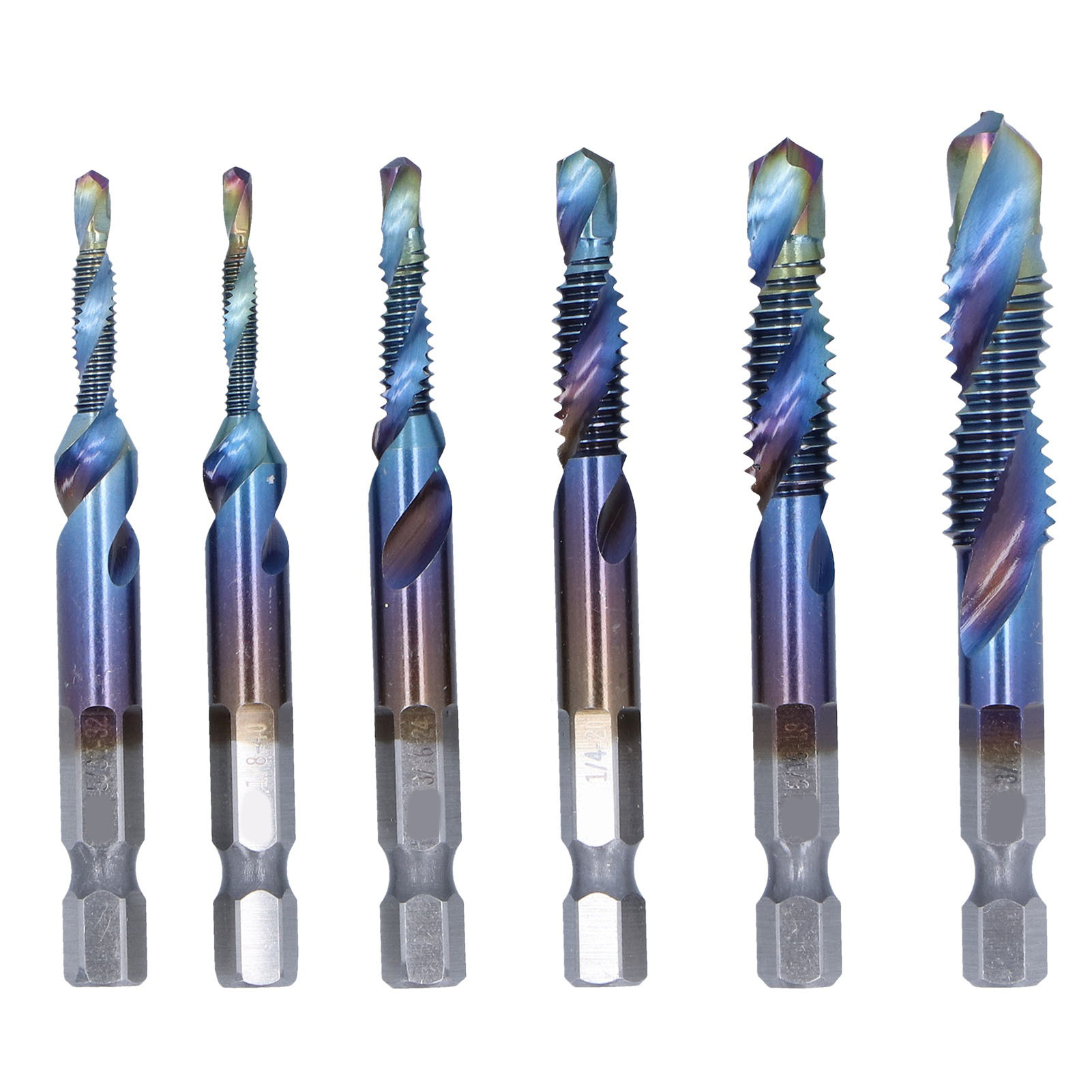 6-teiliges Multifunktionales Hss-spiralbohrer-set Mit Innensechskantaufnahme Zum Bohren, Gewindeschneiden Und Schneiden