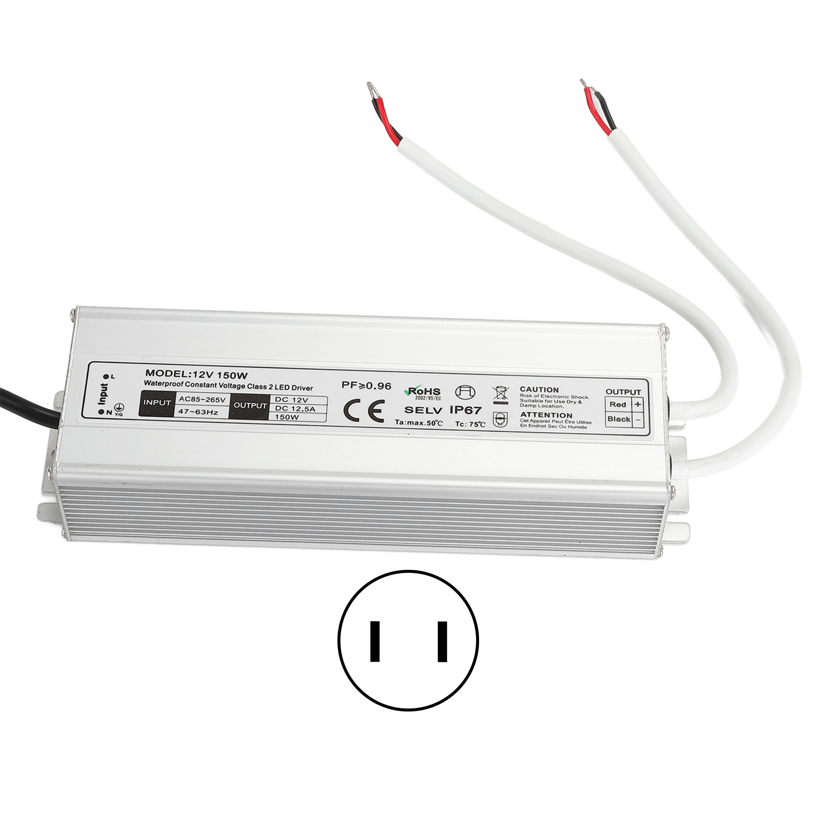 Ip67 Wasserdichtes 150-w-12-v-led-netzteil – 85–265 V Ac Konstantspannungstransformator – Us-netzadapter – 0–12,5 A Ausgang