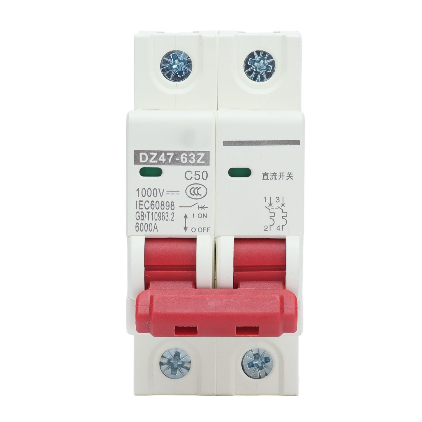 Miniatur-2-poliger Leitungsschutzschalter Für Photovoltaikanlagen, Din-schienenmontage, 1000 V 50 A, Dz47-63z C50