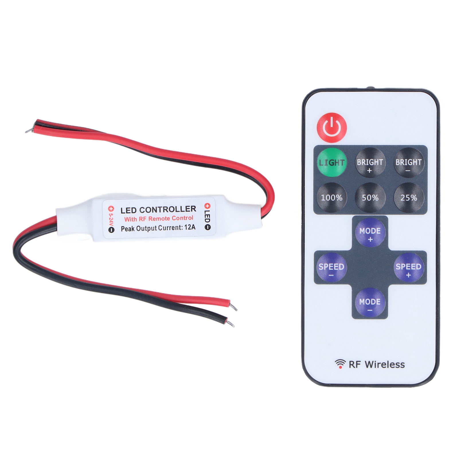 Mini-funkfernbedienung Mit 11 Tasten Für Led-dimmer Mit Roter Und Schwarzer Kabelschnittstelle