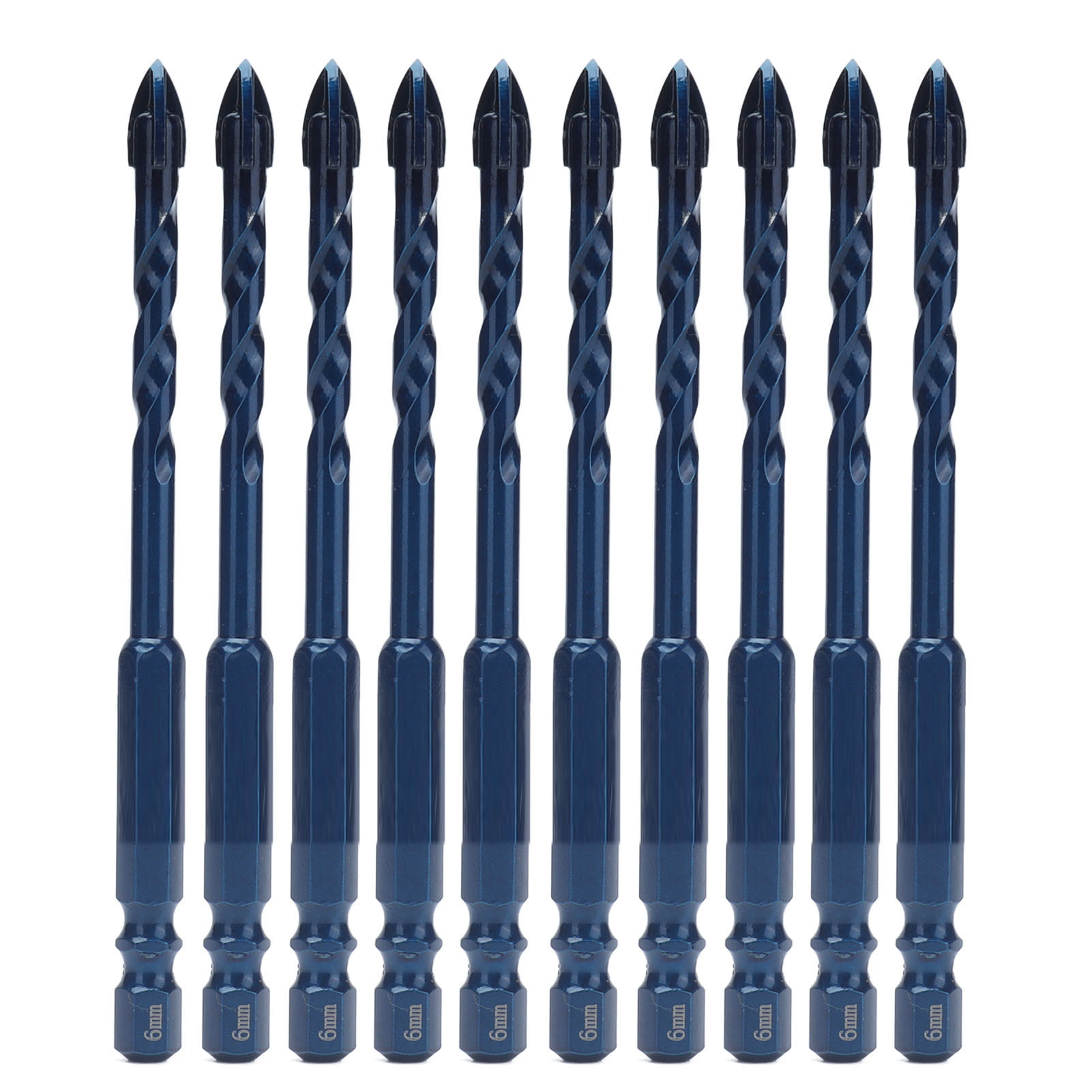 10 Hartmetallbohrer Für Keramik, Marmor Und Glas, 1/4-zoll-sechskantschaft, Dunkelblau, 6 Mm