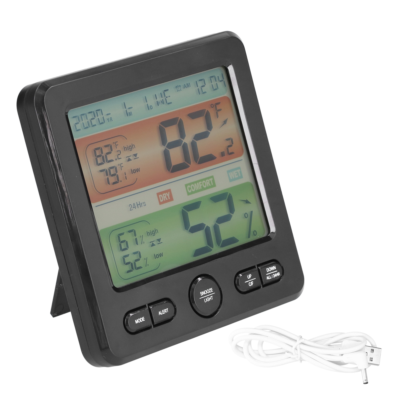 Digitales Thermometer-hygrometer Mit Großem Display Und Uhr Für Den Innenbereich, Ts-6211, Schwarz