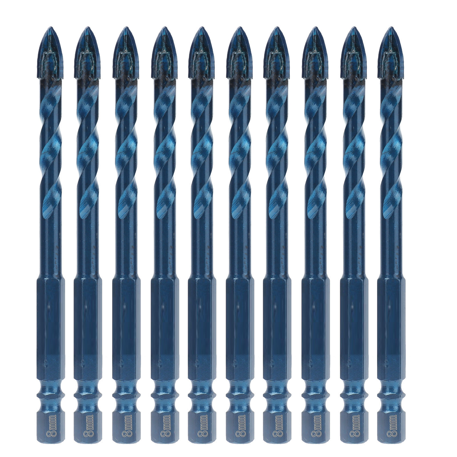 10 Hartmetall-speerspitzenbohrer, 1/4-zoll-sechskantschaft Für Keramik, Marmor Und Glas – Dunkelblau, 8 Mm Durchmesser