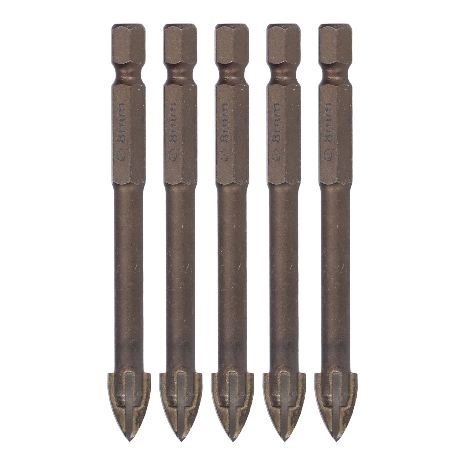 5-teiliges 1/4-zoll-kreuzbohrer-set Mit Sechskantschaft Für Fliesen, Glas, Keramik Und Beton – 8 Mm Hartmetallwerkzeug