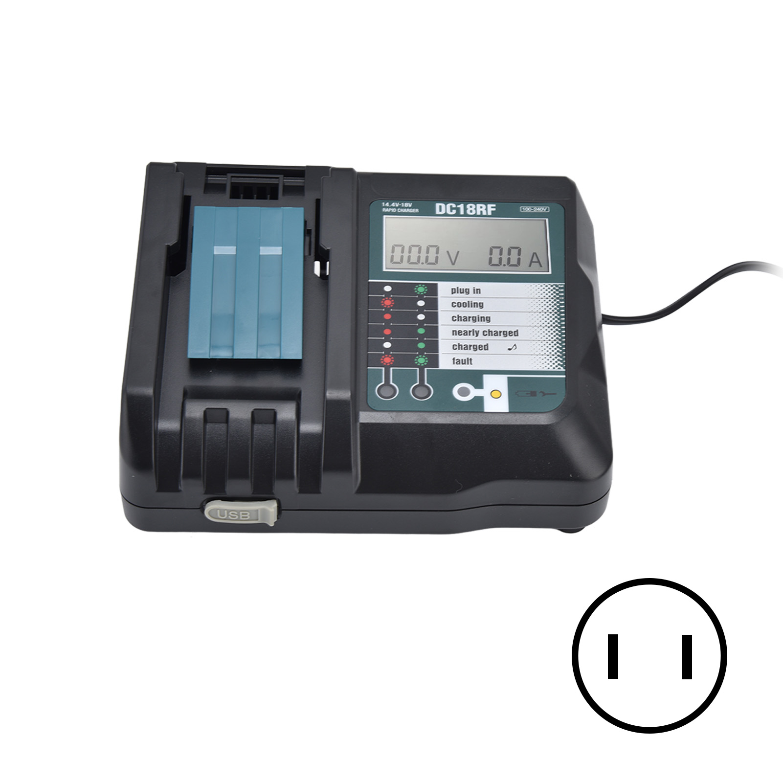 Lithium-ionen-akkuladegerät Mit Mehrfachem Schutz, Komfortabel Und Rostfrei, Usb, Für Dc18ra, 100–240 V