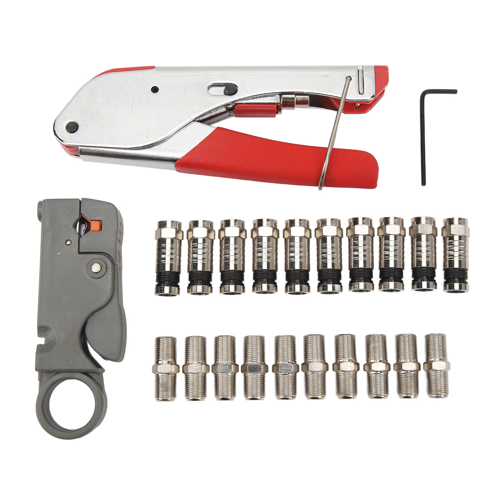 Koaxial-kompressionsset Mit Crimpzange, Abisolierzange Und 10 Rg6-steckern Typ F