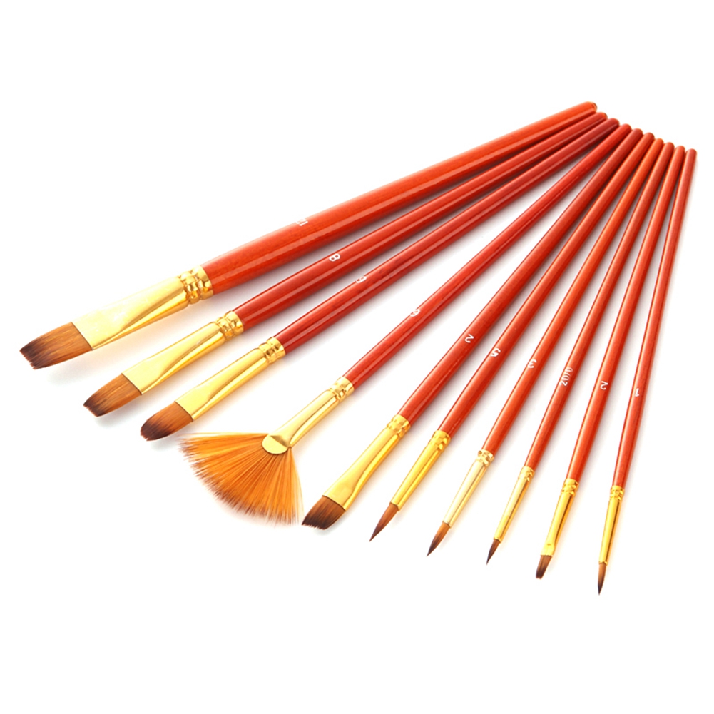 Set Mit 10 Nylon-gouachepinseln Mit Holzgriffen Zum Zeichnen Und Für Künstlerische Malerei
