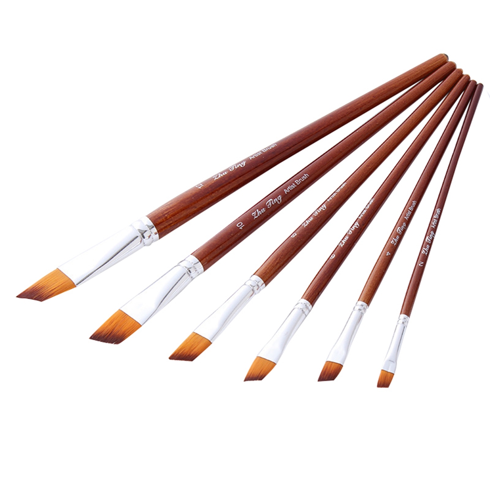 Set Mit 6 Nylon-gouachepinseln Mit Holzgriffen Für Aquarell- Und Ölmalerei