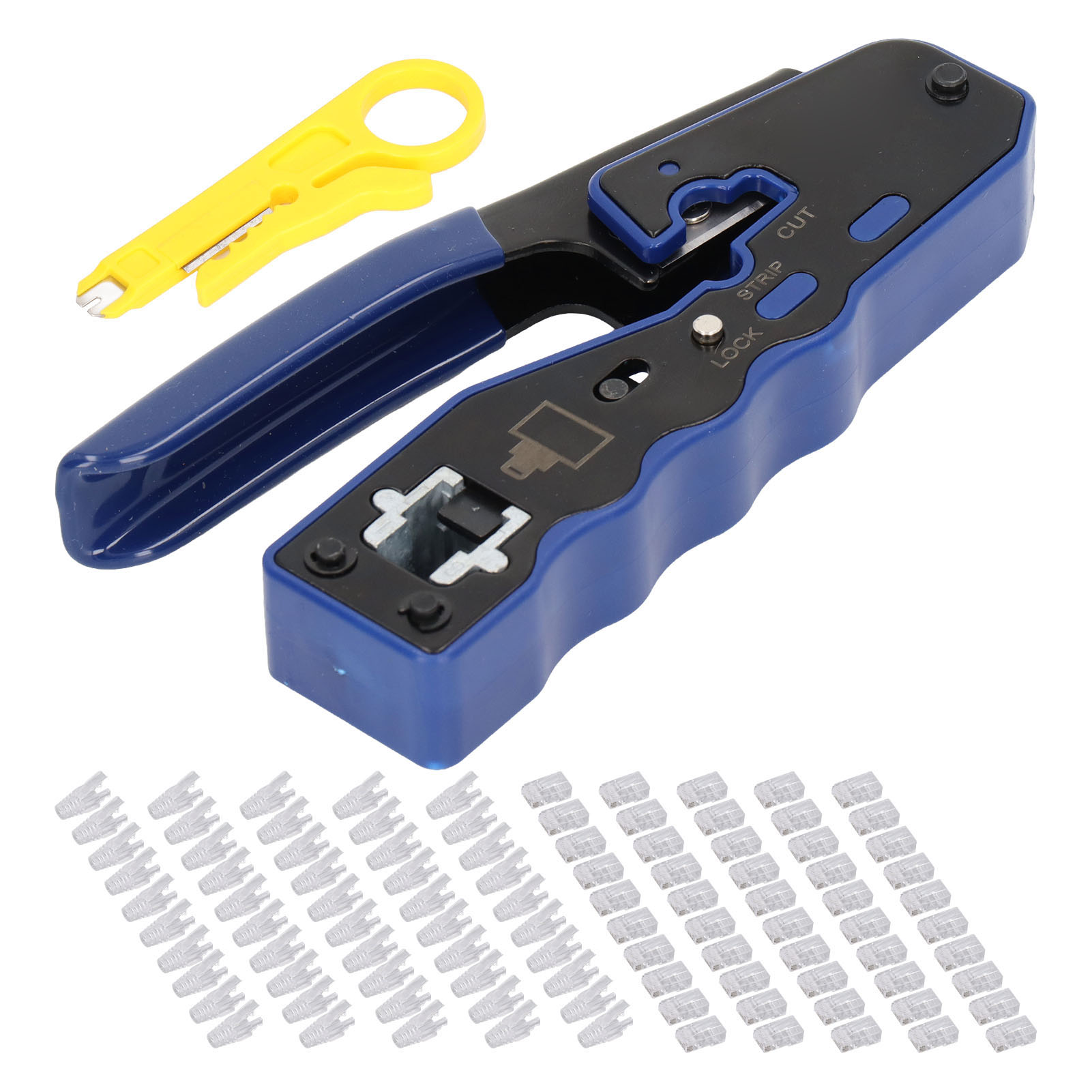 Rj45-crimpzange Mit Kabelschneider Und 50-teiligem Ethernet-netzwerkstecker-set