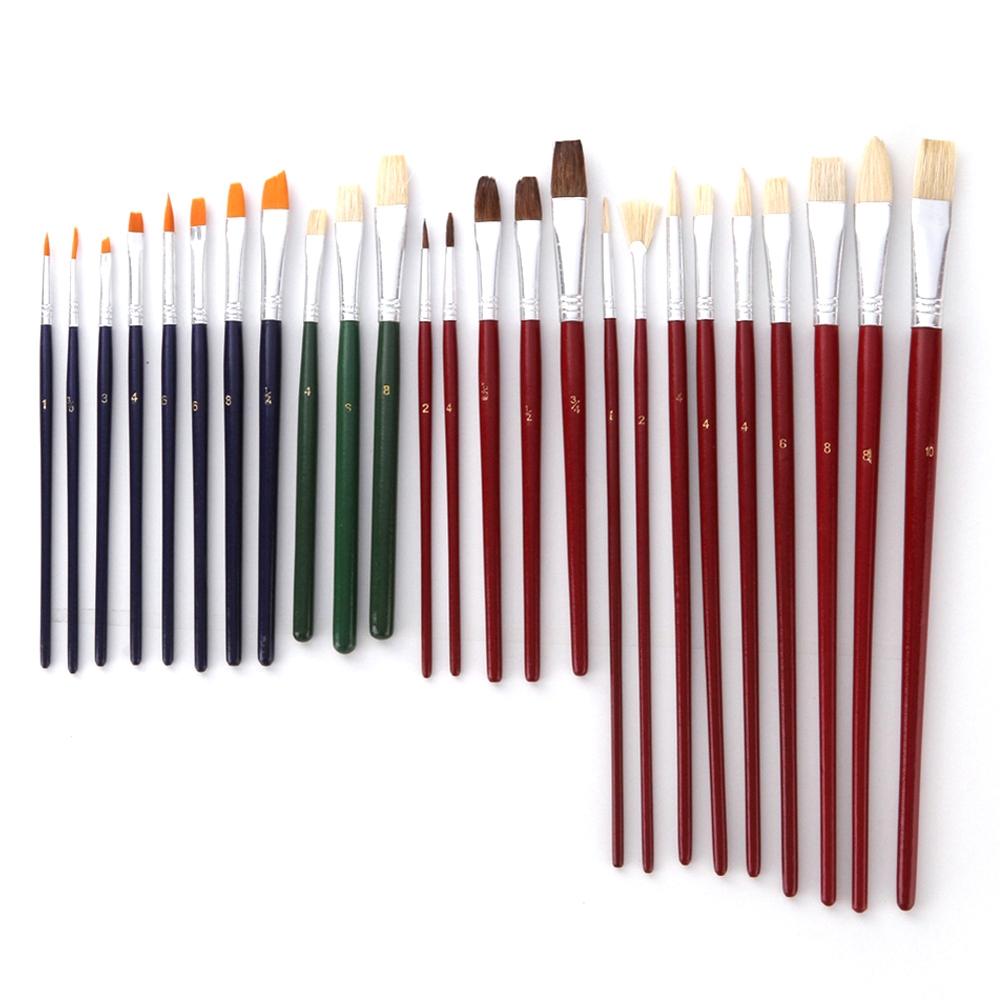 25 Nylonborstenpinsel Mit Holzgriffen Für Öl- Und Aquarellmalerei – Künstlerzubehör-set