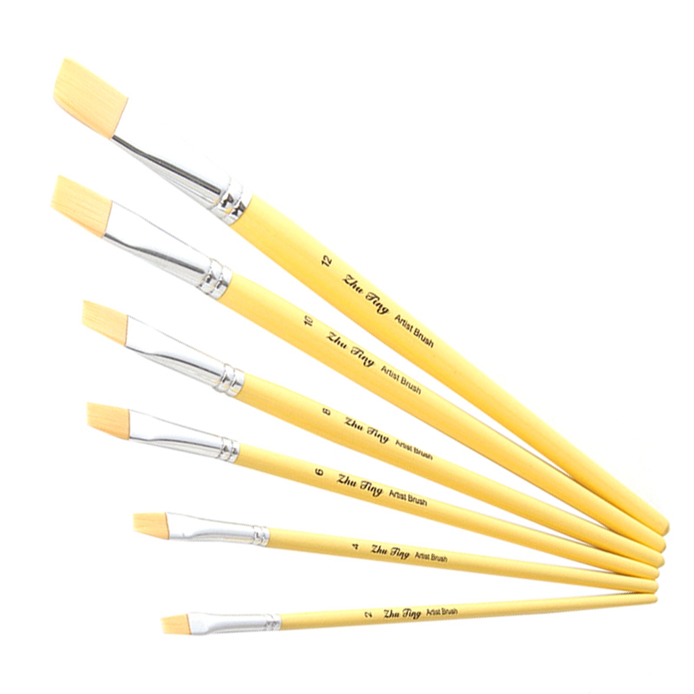 Set Mit 6 Nylon-gouachepinseln Mit Holzgriffen Für Kunst Und Malerei