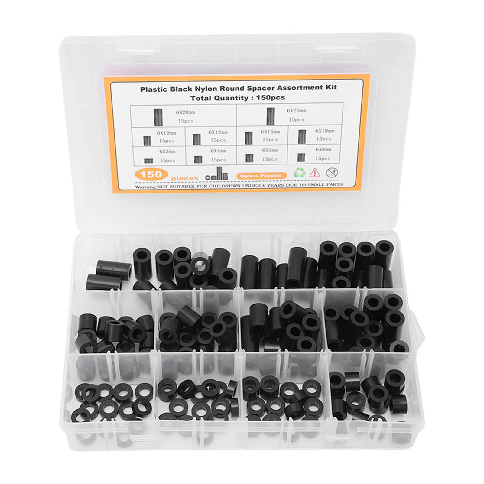 150 Stück Sortierte Schwarze Runde Nylon-abstandshalter Für Schrauben, Diy-hardware-set