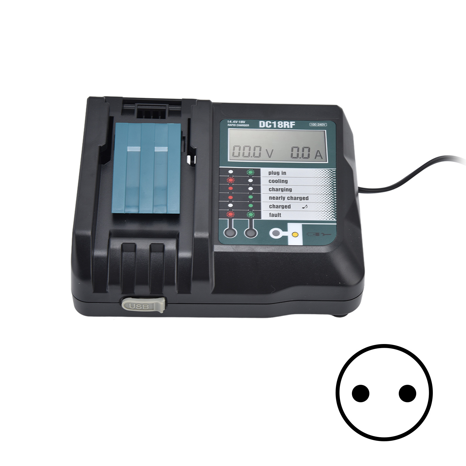 Li-ionen-akkuladegerät Mit Mehrfachem Schutz, Usb, Praktisch Und Rostfrei Für Dc18ra, 100-240v (eu)